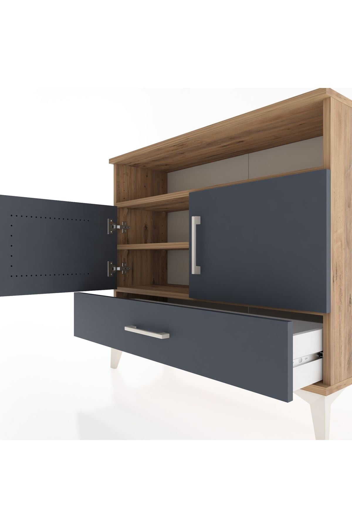 Arges Şifonyer 3 Raflı Tek Çekmeceli 2 Kapaklı 88x30x80 Çam-Antrasit