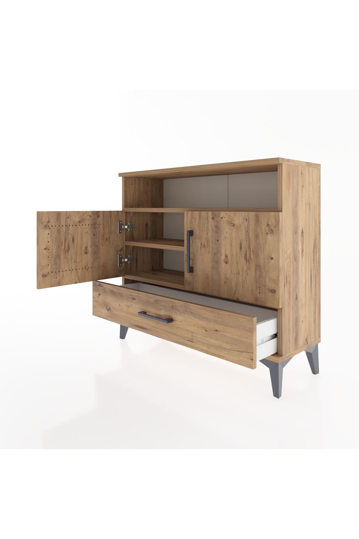 Arges Şifonyer 3 Raflı Tek Çekmeceli 2 Kapaklı 88x30x80 Çam-Çam