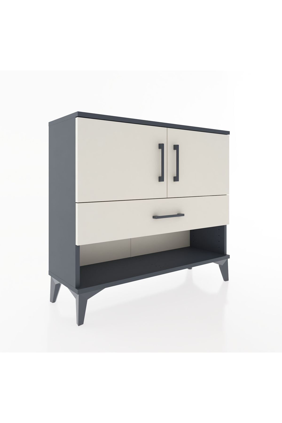 Arges Şifonyer 2 Raflı Tek Çekmeceli 2 Kapaklı 88x30x80 Antrasit-Aytaşı