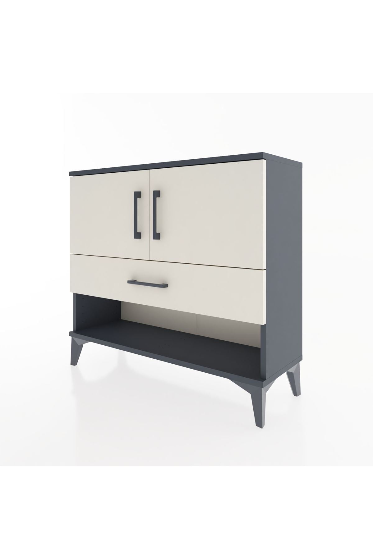 Arges Şifonyer 2 Raflı Tek Çekmeceli 2 Kapaklı 88x30x80 Antrasit-Aytaşı