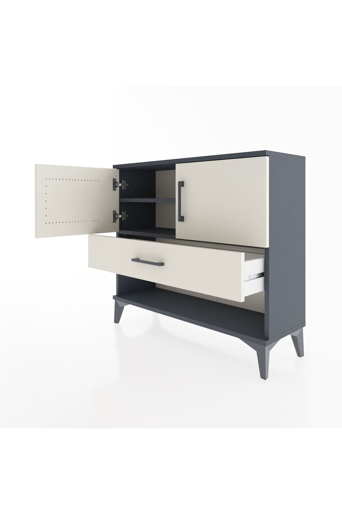 Arges Şifonyer 2 Raflı Tek Çekmeceli 2 Kapaklı 88x30x80 Antrasit-Aytaşı