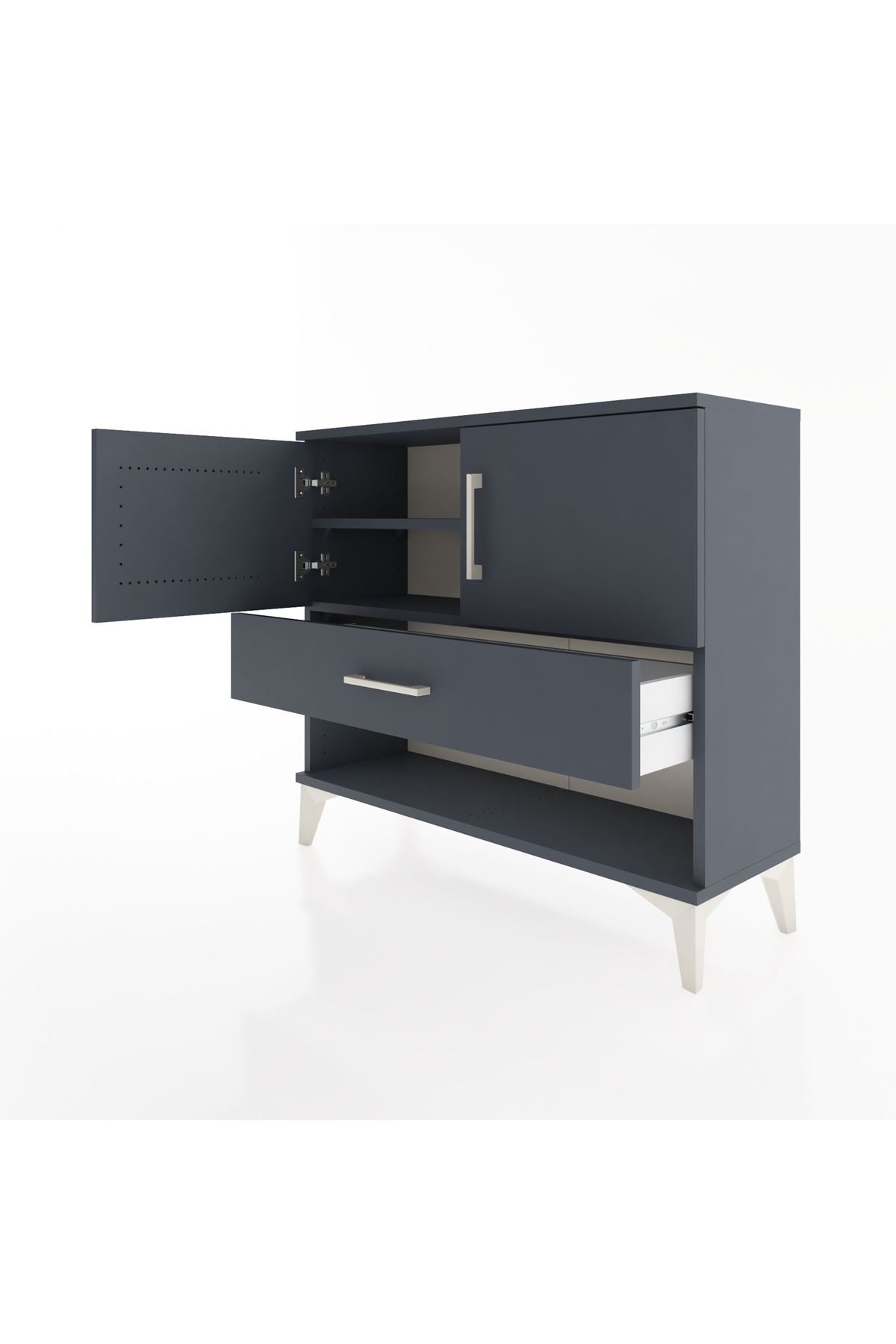 Arges Şifonyer 2 Raflı Tek Çekmeceli 2 Kapaklı 88x30x80 Antrasit-Antrasit