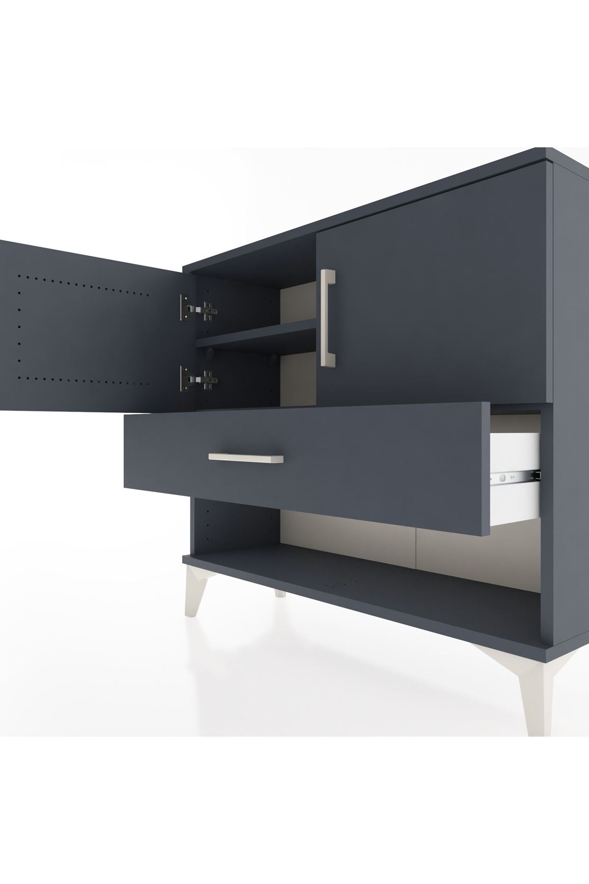 Arges Şifonyer 2 Raflı Tek Çekmeceli 2 Kapaklı 88x30x80 Antrasit-Antrasit