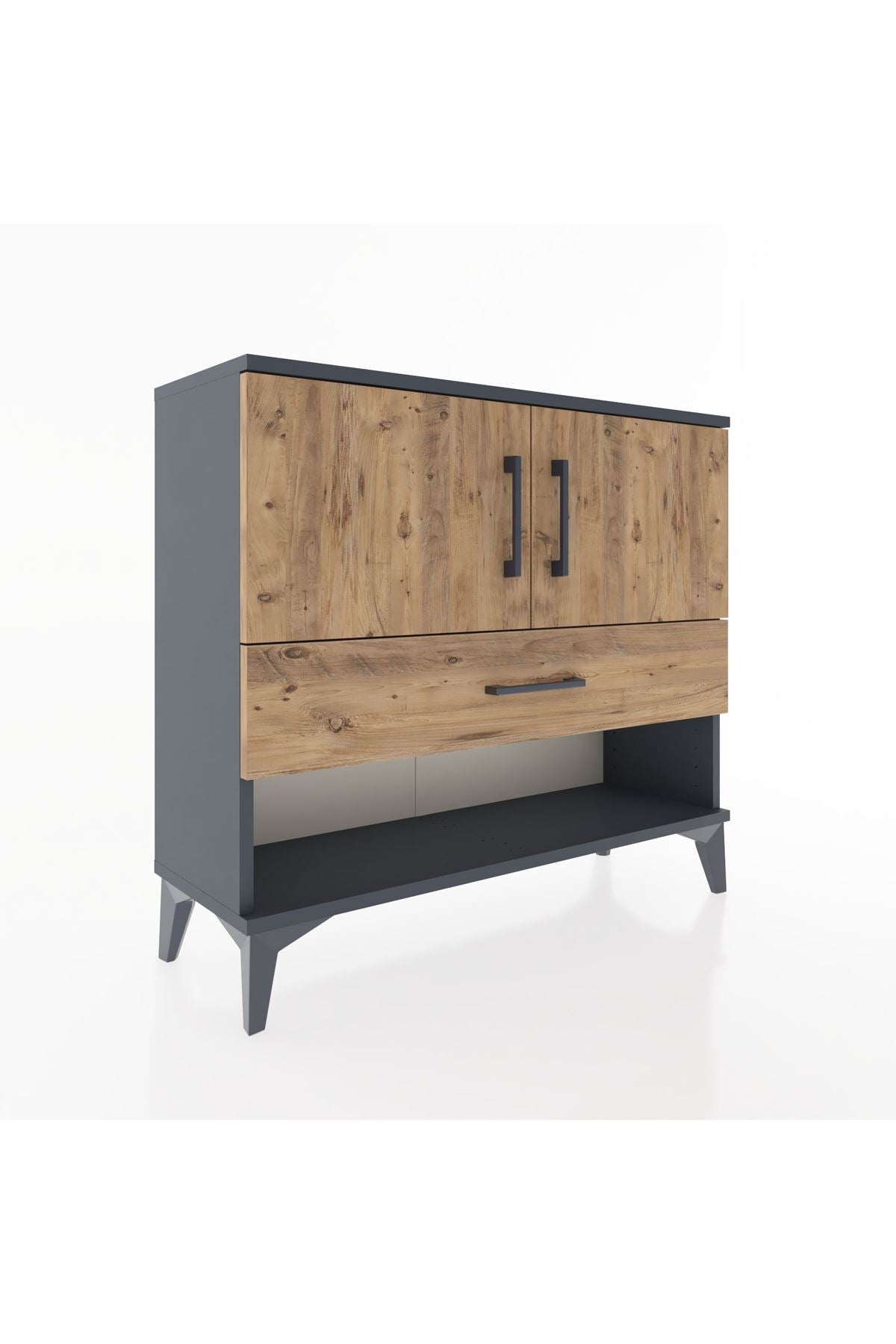 Arges Şifonyer 2 Raflı Tek Çekmeceli 2 Kapaklı 88x30x80 Antrasit-Çam