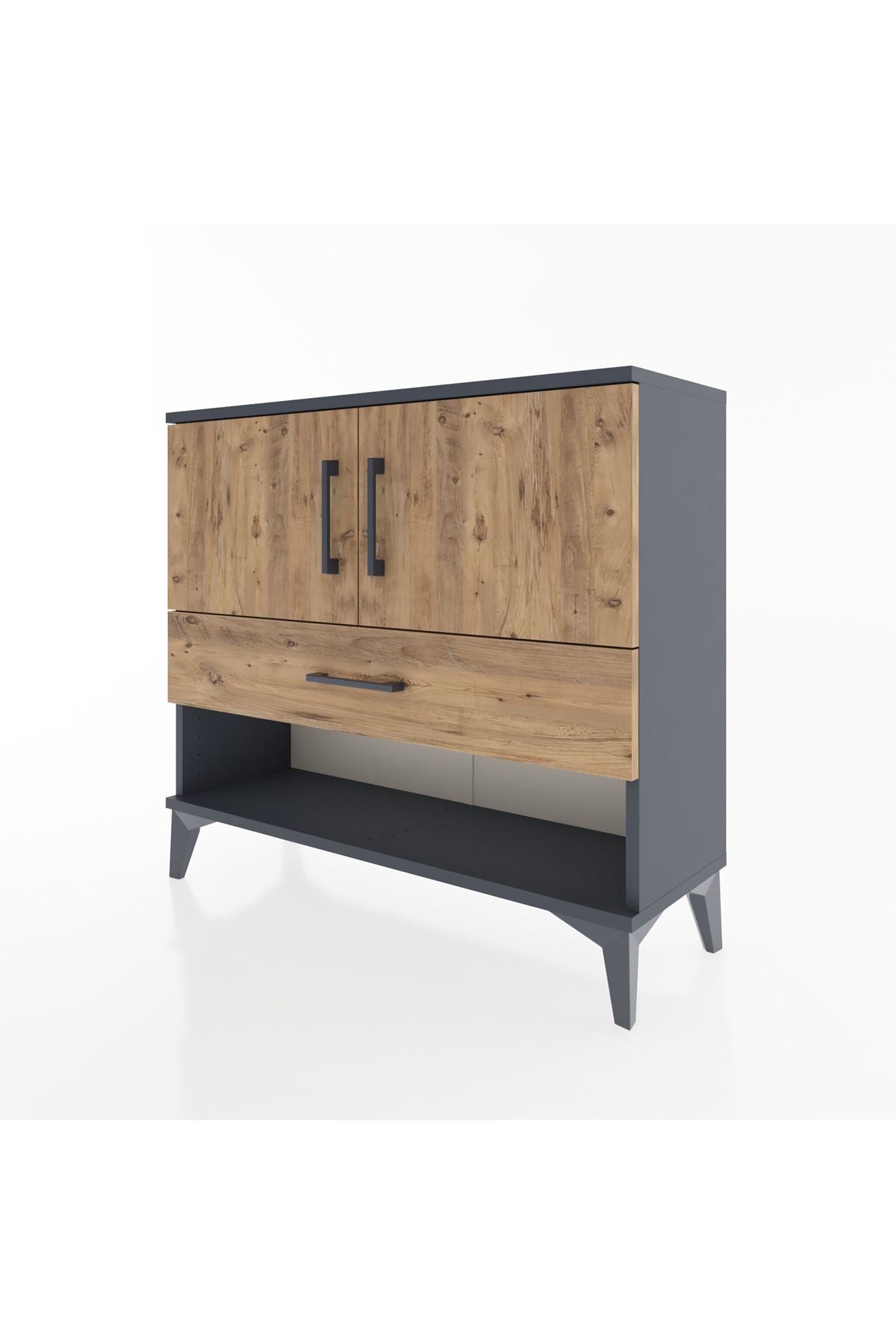 Arges Şifonyer 2 Raflı Tek Çekmeceli 2 Kapaklı 88x30x80 Antrasit-Çam