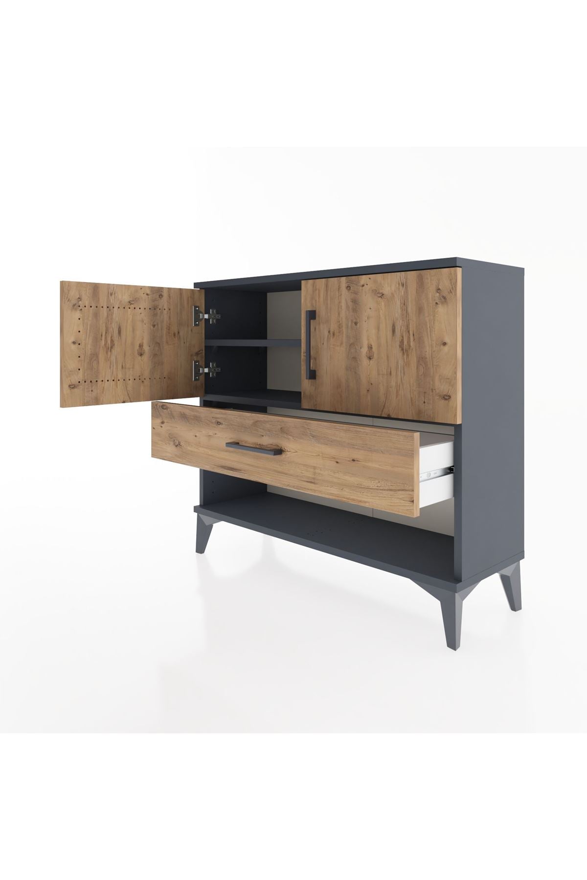 Arges Şifonyer 2 Raflı Tek Çekmeceli 2 Kapaklı 88x30x80 Antrasit-Çam