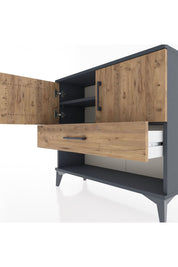 Arges Şifonyer 2 Raflı Tek Çekmeceli 2 Kapaklı 88x30x80 Antrasit-Çam