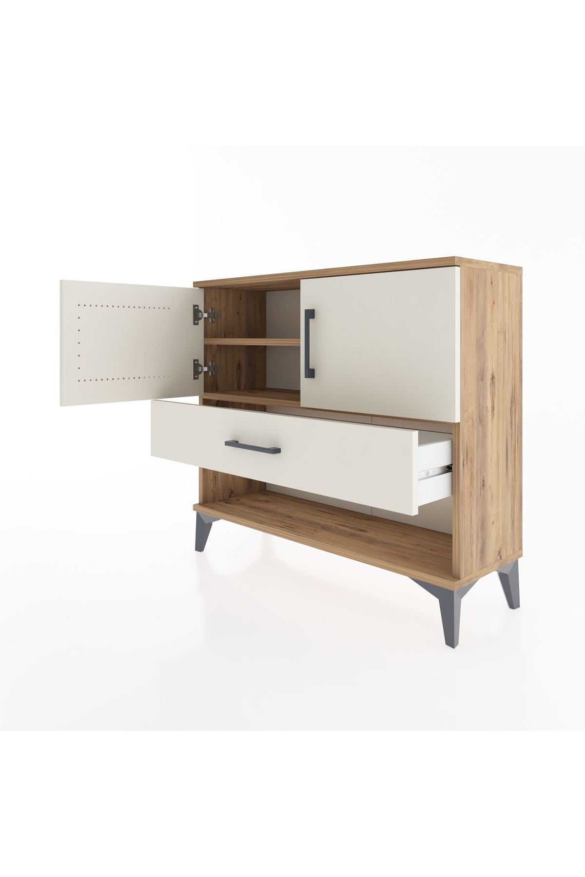 Arges Şifonyer 2 Raflı Tek Çekmeceli 2 Kapaklı 88x30x80 Çam-Aytaşı