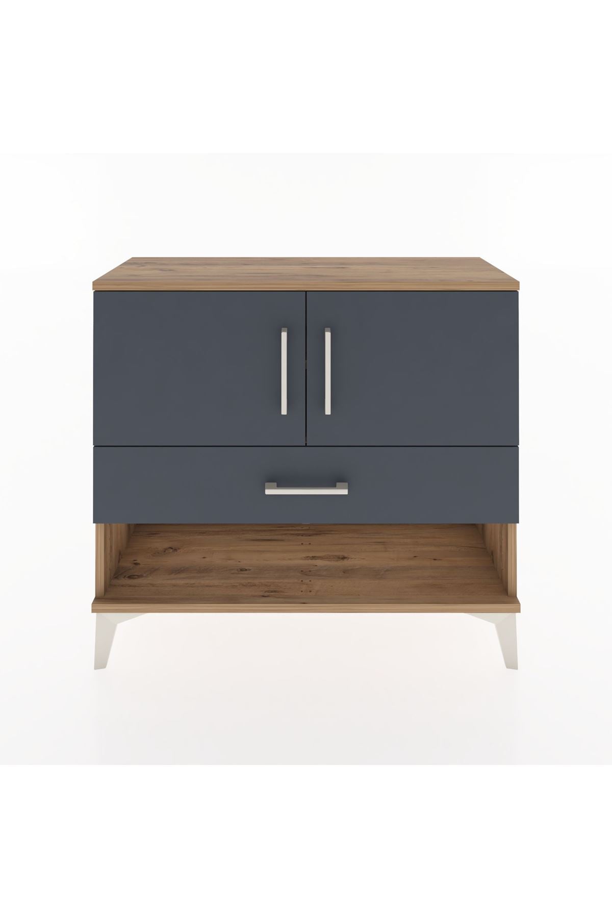 Arges Şifonyer 2 Raflı Tek Çekmeceli 2 Kapaklı 88x30x80 Çam-Antrasit