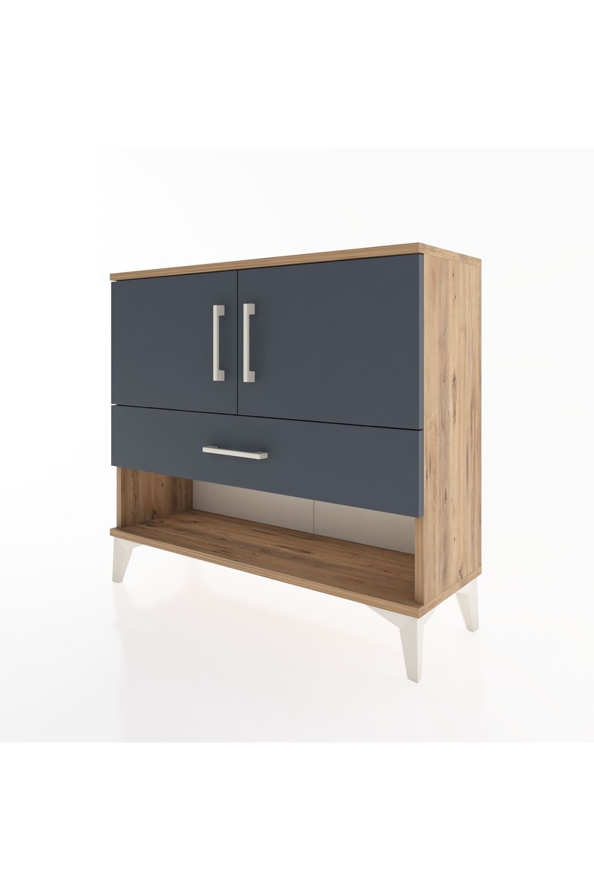 Arges Şifonyer 2 Raflı Tek Çekmeceli 2 Kapaklı 88x30x80 Çam-Antrasit