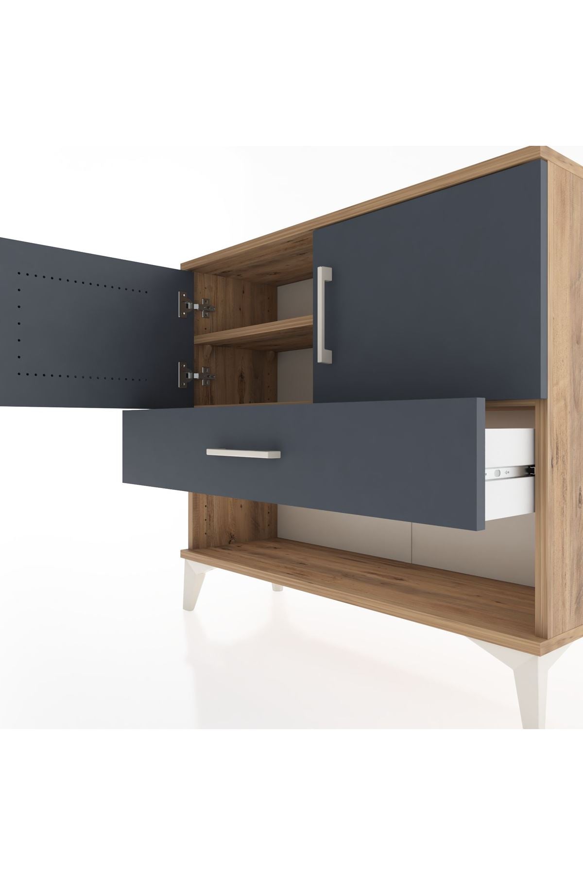 Arges Şifonyer 2 Raflı Tek Çekmeceli 2 Kapaklı 88x30x80 Çam-Antrasit