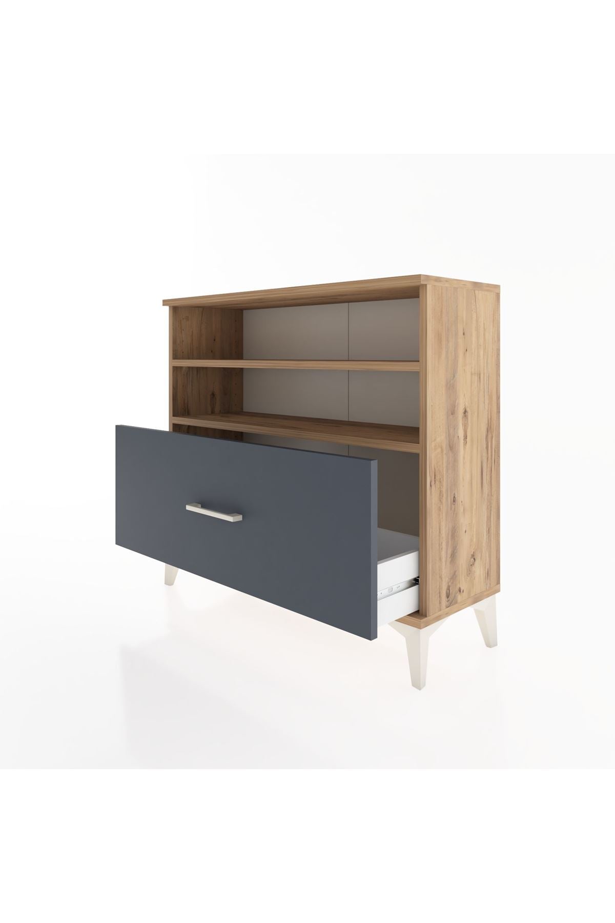 Arges Şifonyer 2 Raflı Tek Çekmeceli 88x30x80 Çam-Antrasit