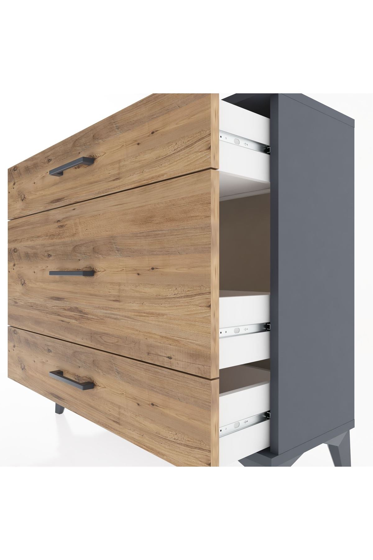 Arges Şifonyer 3 Çekmeceli 88x30x80 Antrasit-Çam