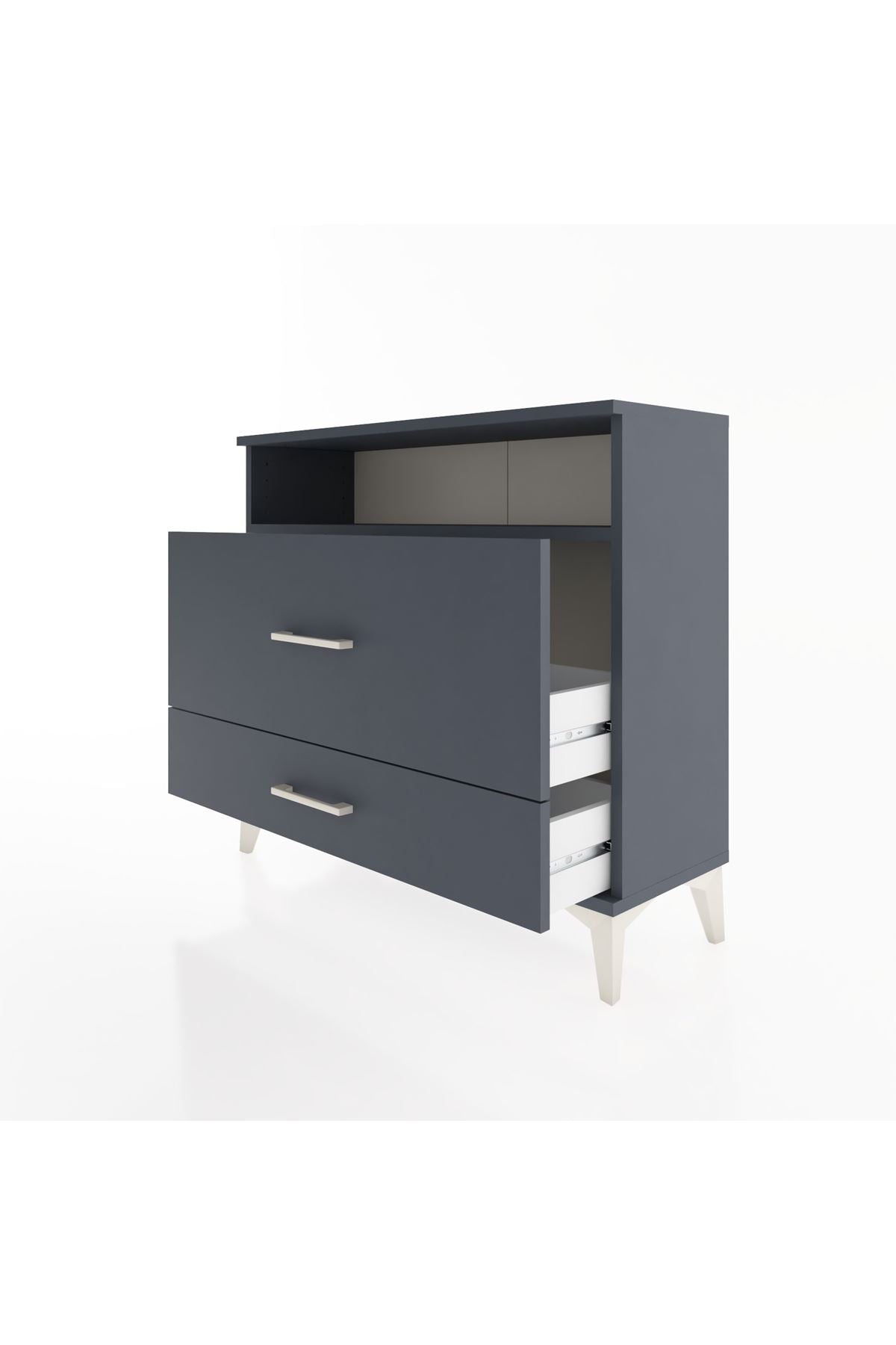 Arges Şifonyer Tek Raflı 2 Çekmeceli 88x30x80 Antrasit-Antrasit