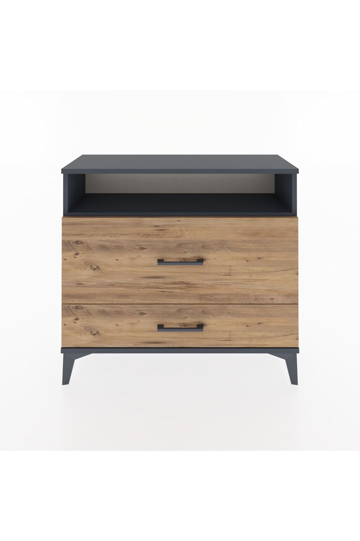 Arges Şifonyer Tek Raflı 2 Çekmeceli 88x30x80 Antrasit-Çam