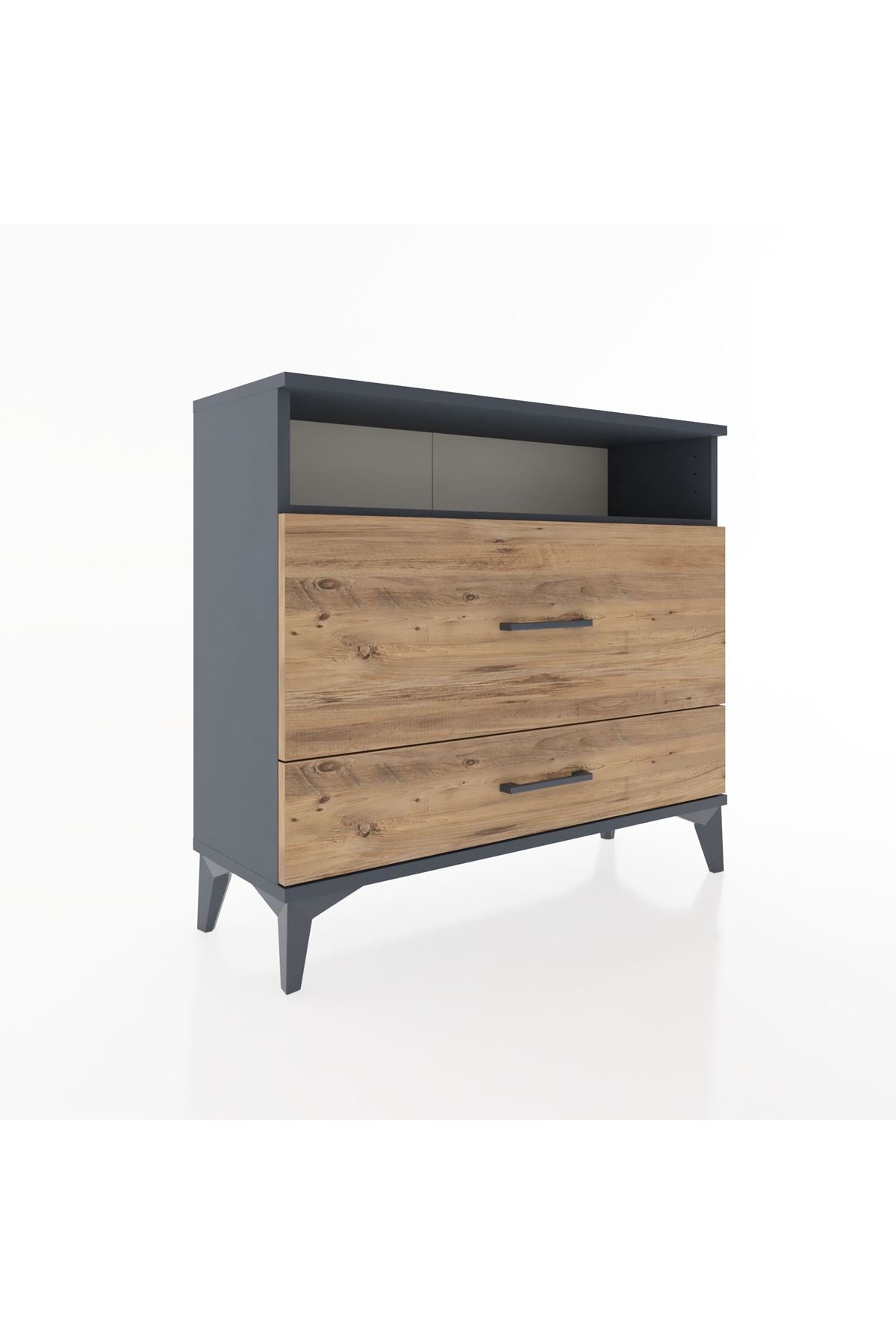 Arges Şifonyer Tek Raflı 2 Çekmeceli 88x30x80 Antrasit-Çam