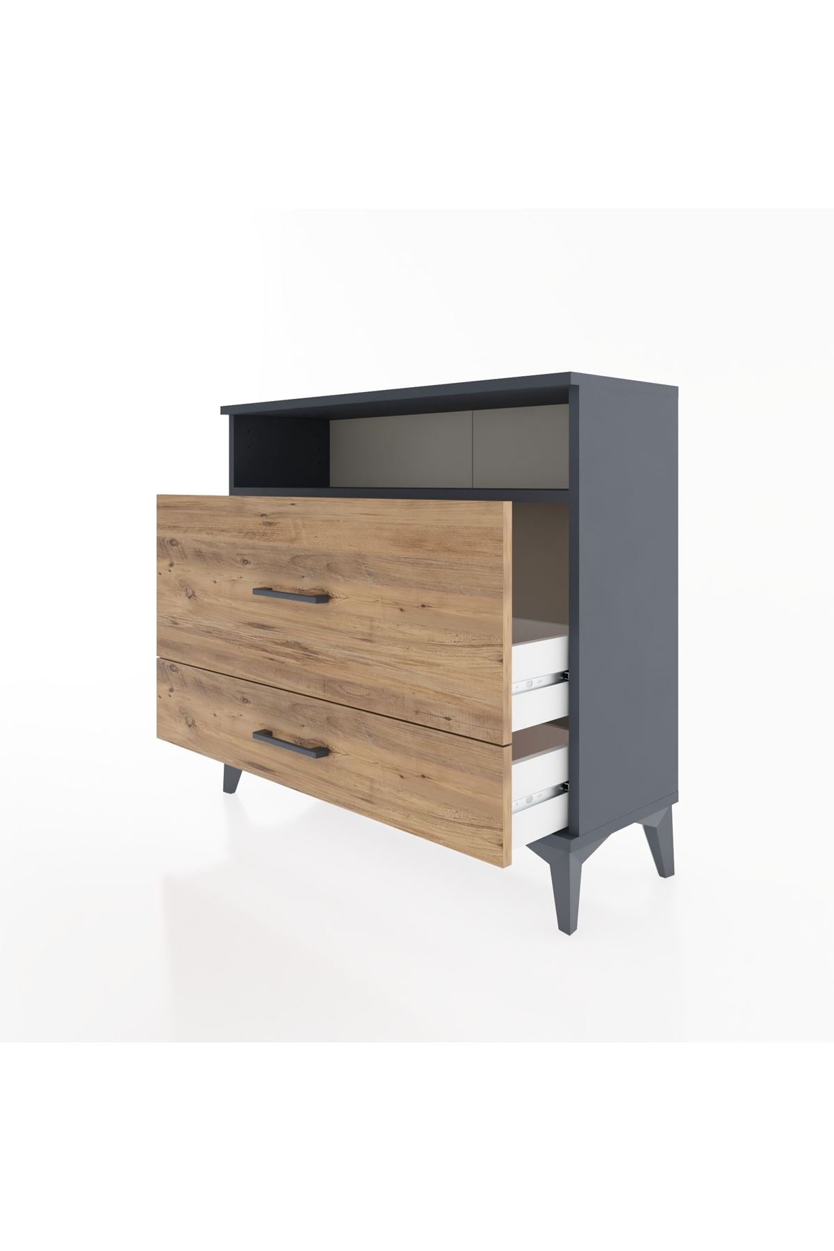 Arges Şifonyer Tek Raflı 2 Çekmeceli 88x30x80 Antrasit-Çam