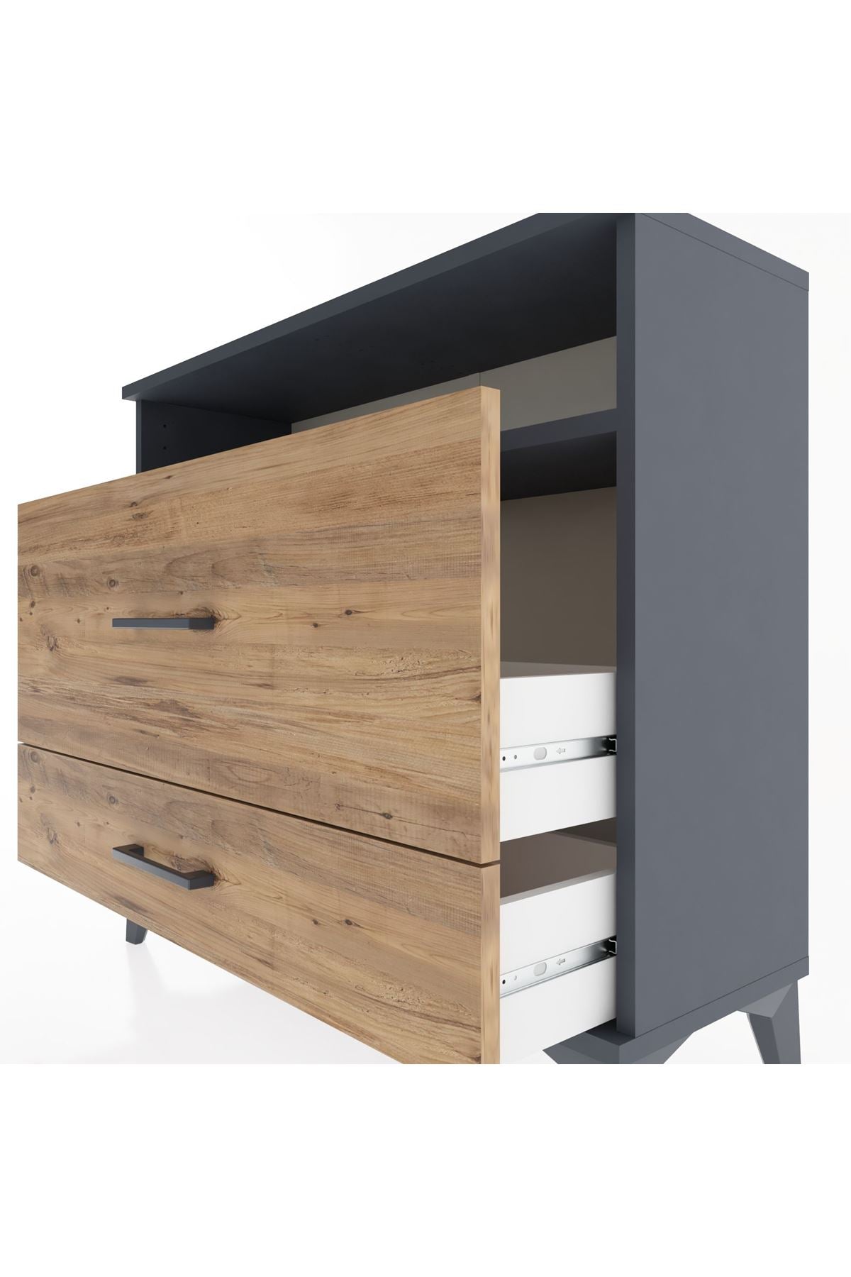 Arges Şifonyer Tek Raflı 2 Çekmeceli 88x30x80 Antrasit-Çam