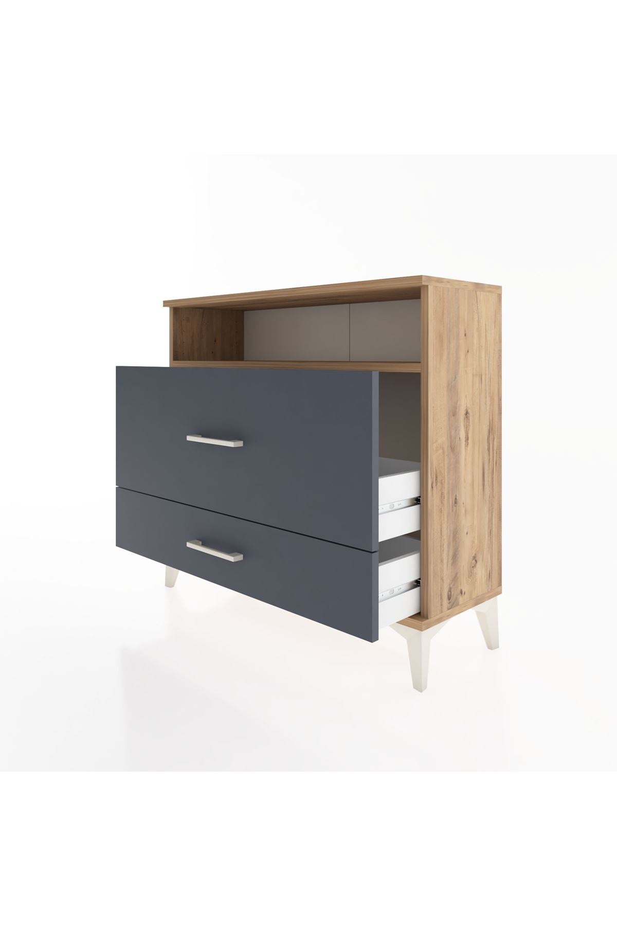 Arges Şifonyer Tek Raflı 2 Çekmeceli 88x30x80 Çam-Antrasit