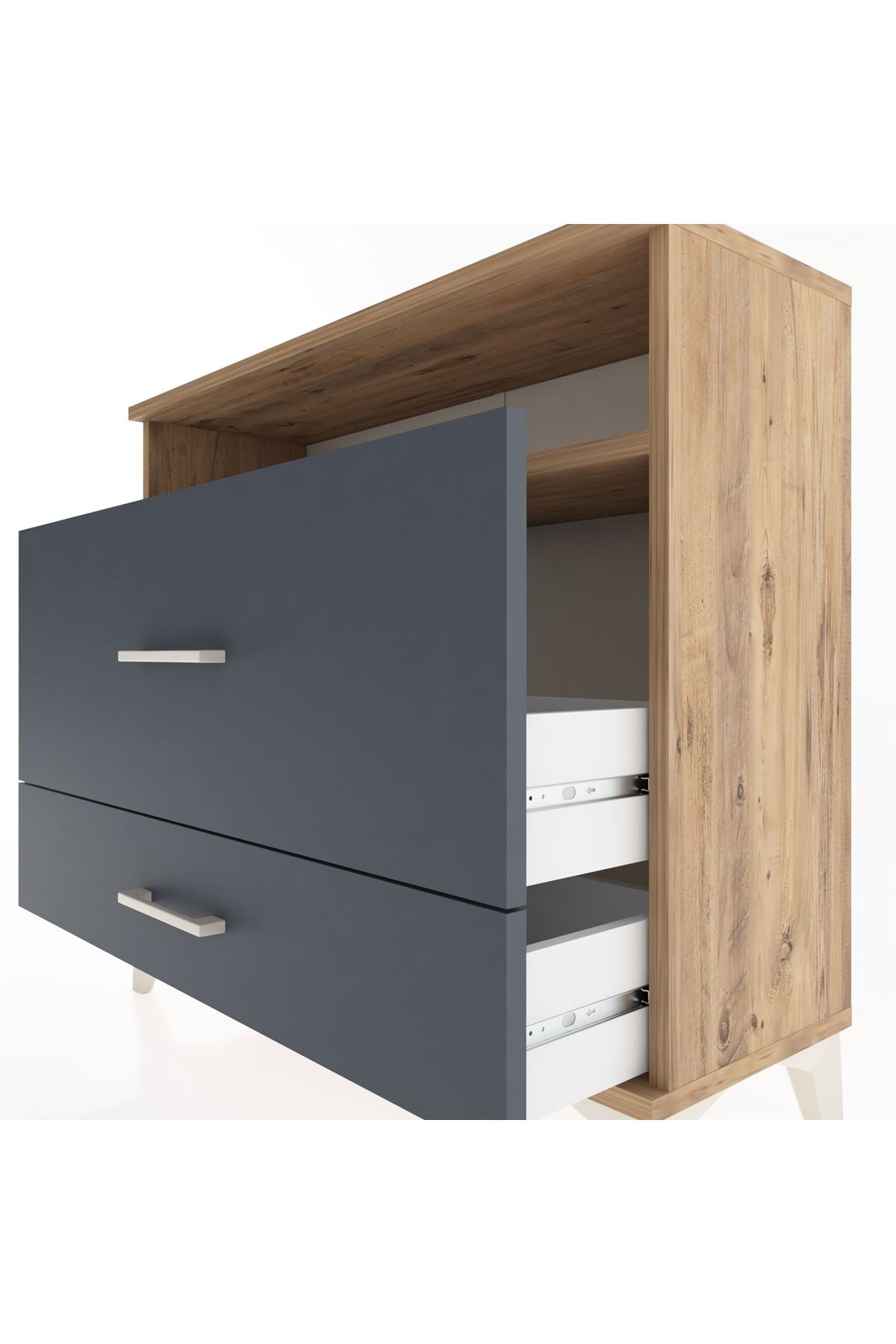 Arges Şifonyer Tek Raflı 2 Çekmeceli 88x30x80 Çam-Antrasit