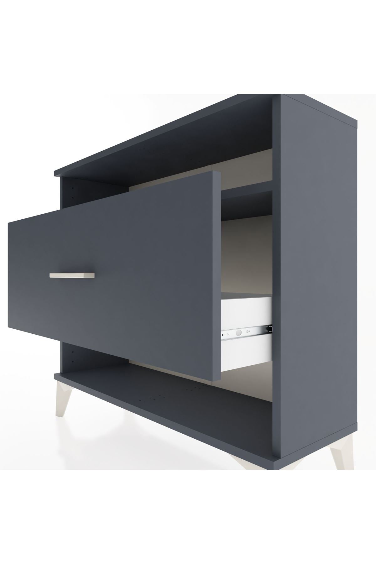 Arges Şifonyer Tek Raflı Tek Çekmeceli 88x30x80 Antrasit-Antrasit