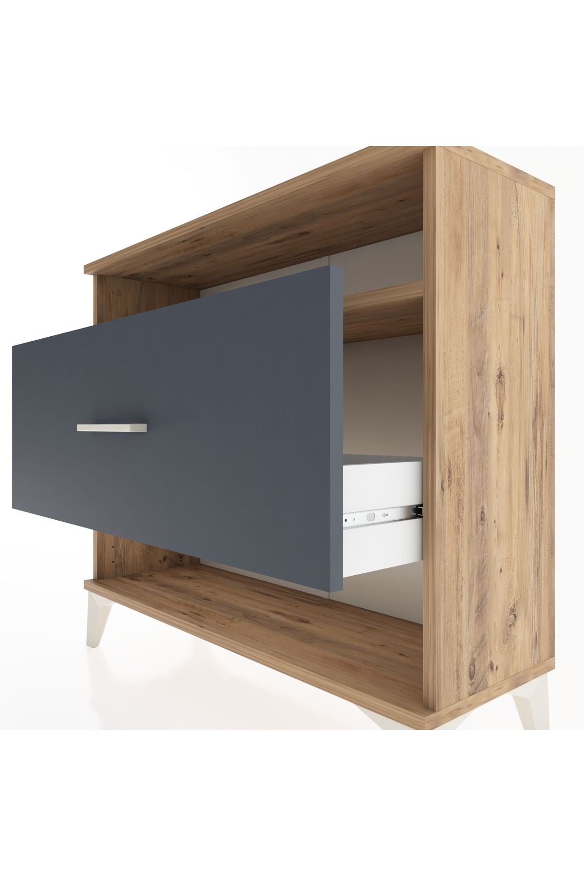 Arges Şifonyer Tek Raflı Tek Çekmeceli 88x30x80 Çam-Antrasit