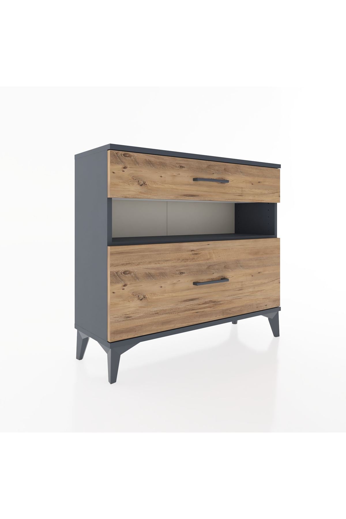 Arges Şifonyer Tek Raflı 2 Çekmeceli 88x30x80 Antrasit-Çam