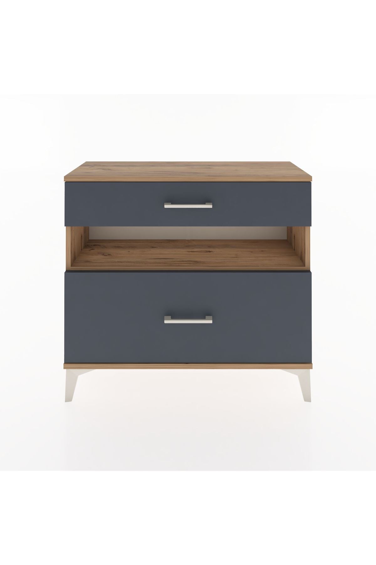 Arges Şifonyer Tek Raflı 2 Çekmeceli 88x30x80 Çam-Antrasit