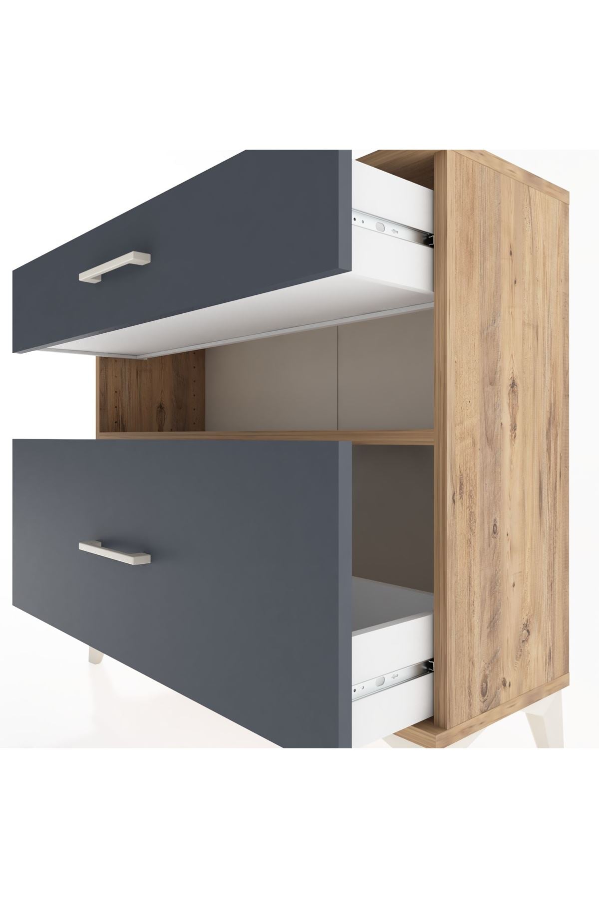 Arges Şifonyer Tek Raflı 2 Çekmeceli 88x30x80 Çam-Antrasit