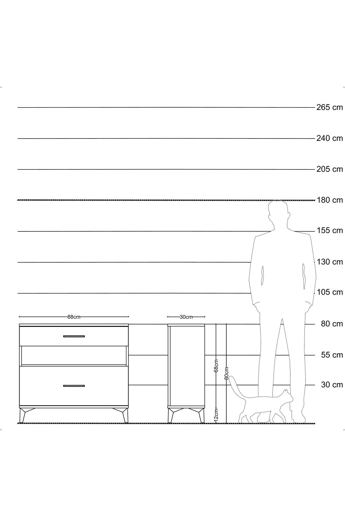 Arges Şifonyer Tek Raflı 2 Çekmeceli 88x30x80 Çam-Antrasit