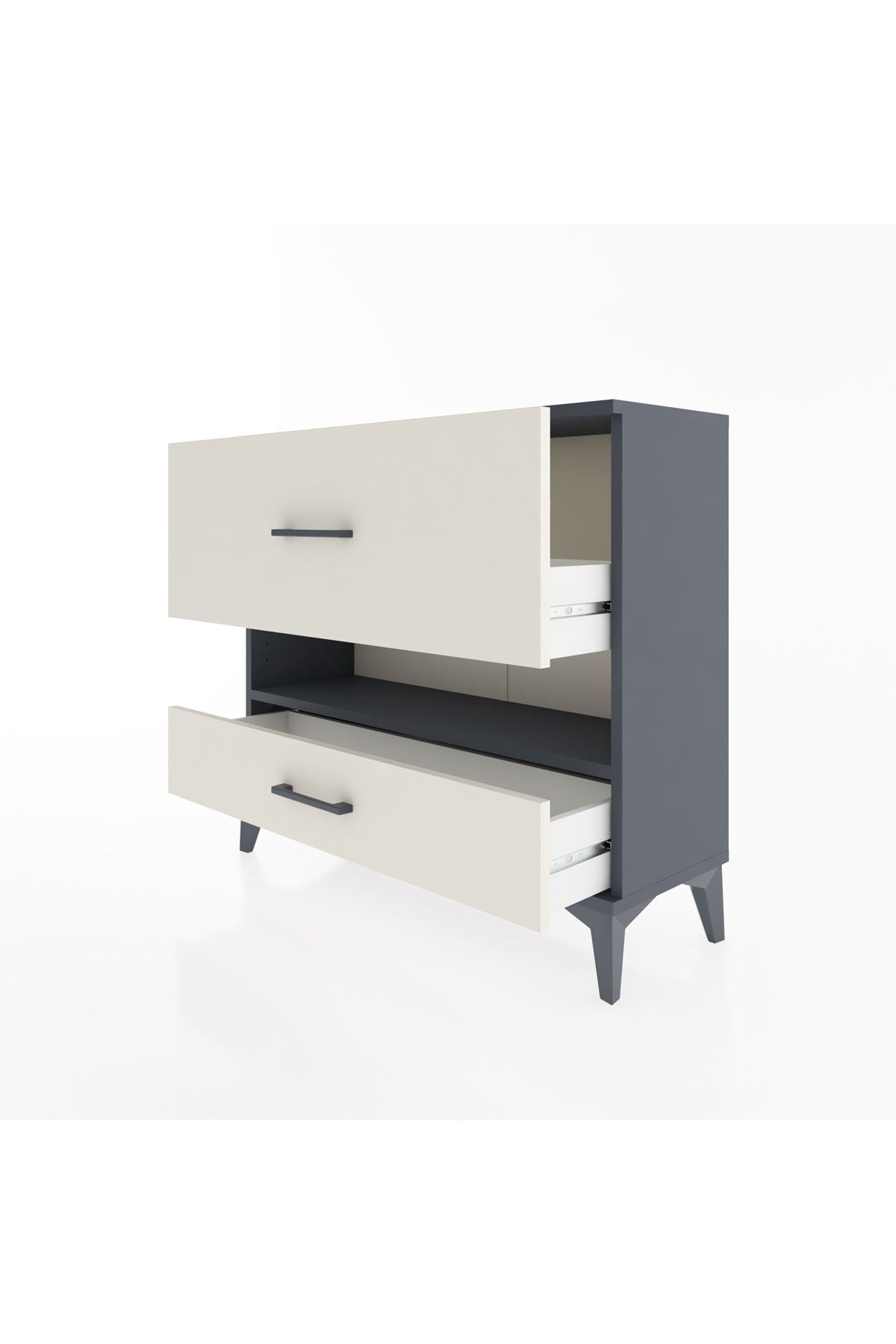 Arges Şifonyer Tek Raflı 2 Çekmeceli 88x30x80 Antrasit-Aytaşı