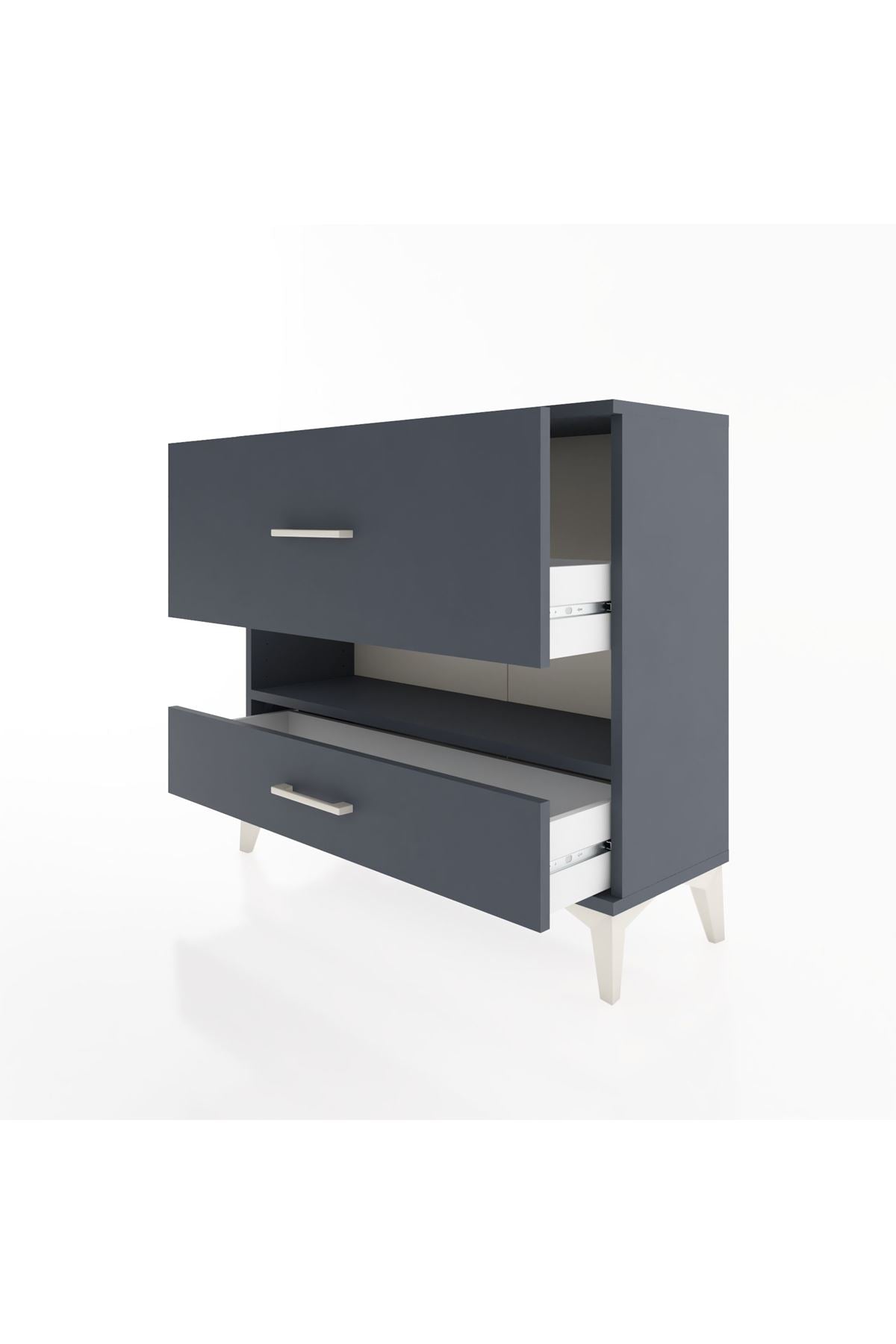 Arges Şifonyer Tek Raflı 2 Çekmeceli 88x30x80 Antrasit-Antrasit