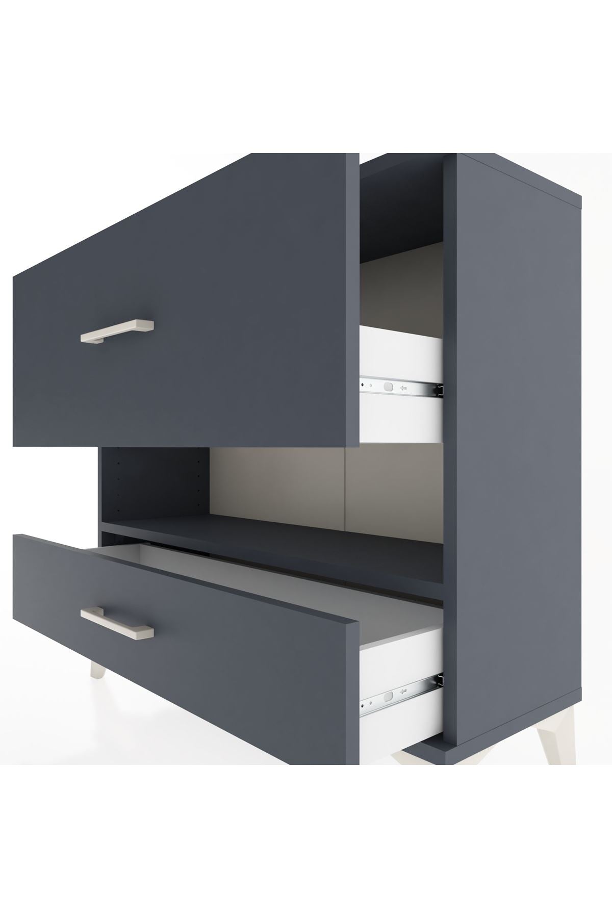 Arges Şifonyer Tek Raflı 2 Çekmeceli 88x30x80 Antrasit-Antrasit