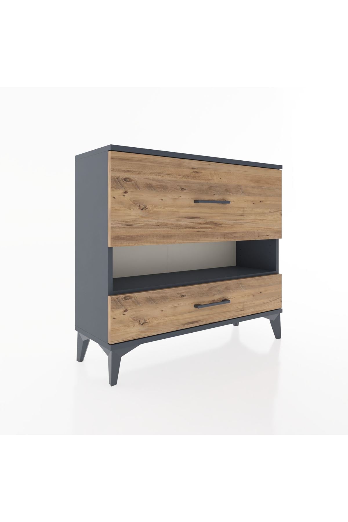 Arges Şifonyer Tek Raflı 2 Çekmeceli 88x30x80 Antrasit-Çam