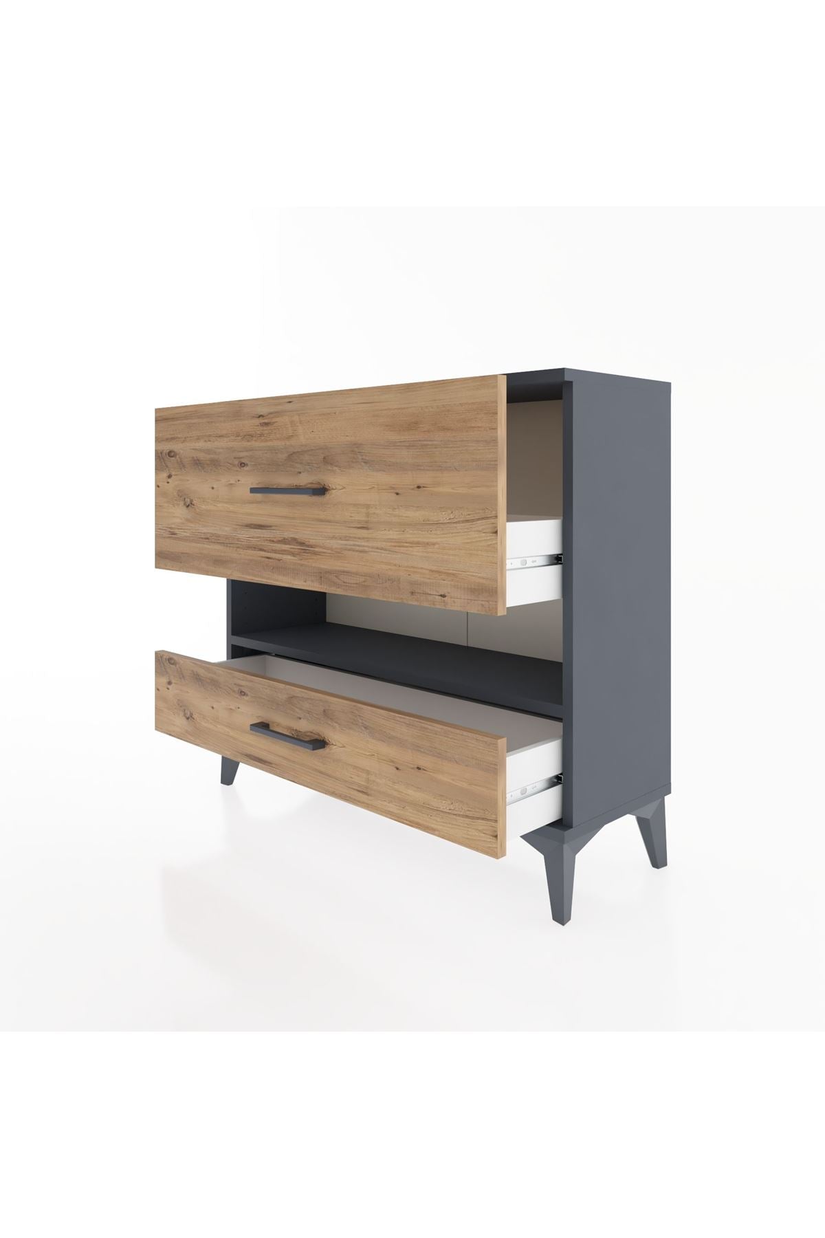 Arges Şifonyer Tek Raflı 2 Çekmeceli 88x30x80 Antrasit-Çam