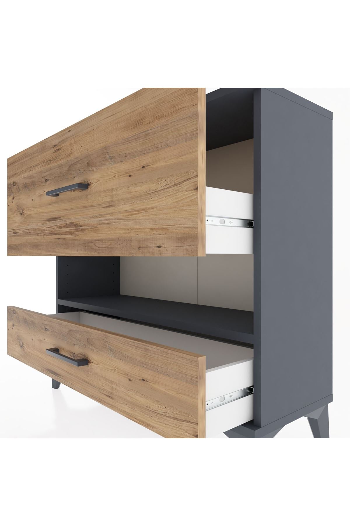 Arges Şifonyer Tek Raflı 2 Çekmeceli 88x30x80 Antrasit-Çam