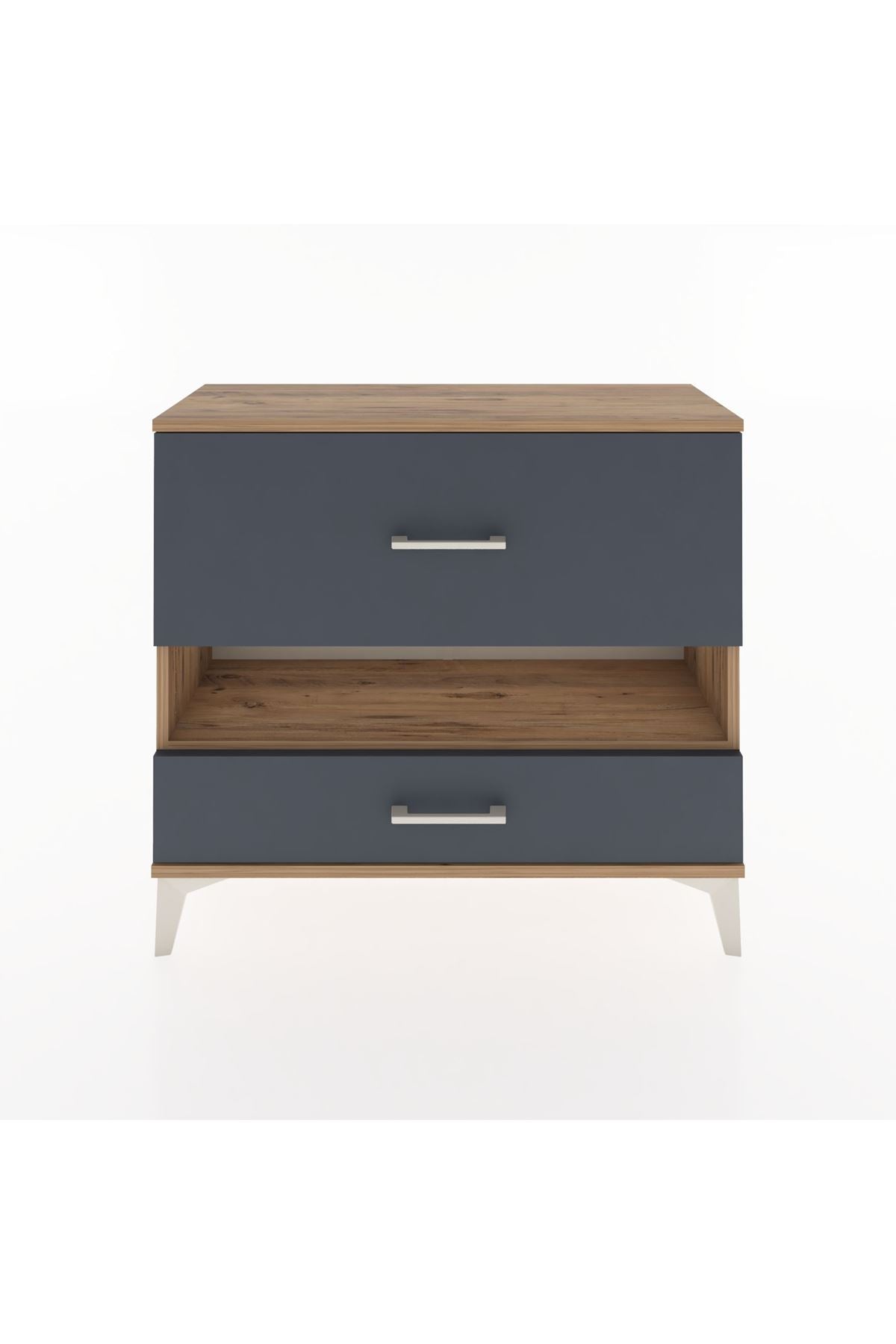 Arges Şifonyer Tek Raflı 2 Çekmeceli 88x30x80 Çam-Antrasit