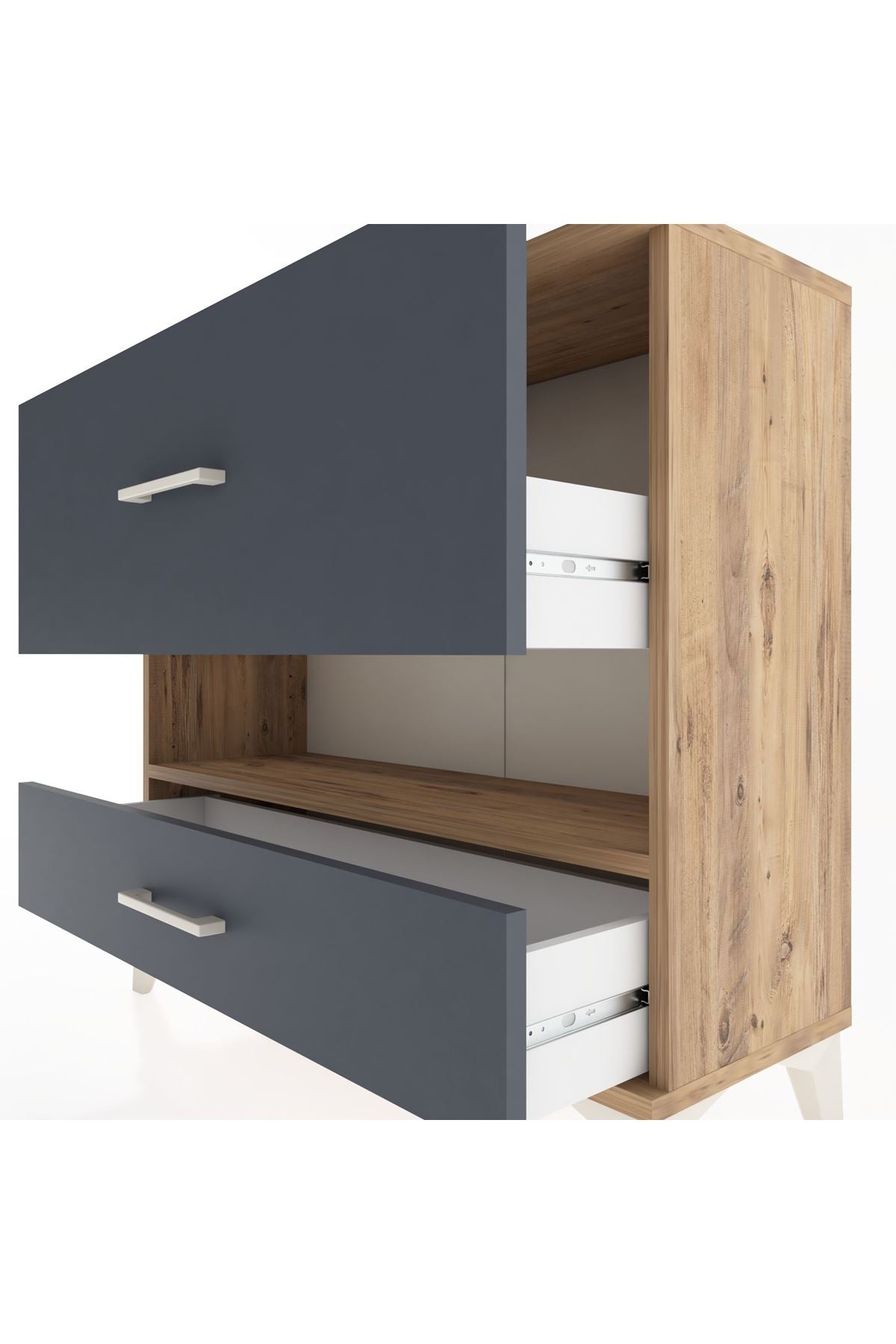 Arges Şifonyer Tek Raflı 2 Çekmeceli 88x30x80 Çam-Antrasit