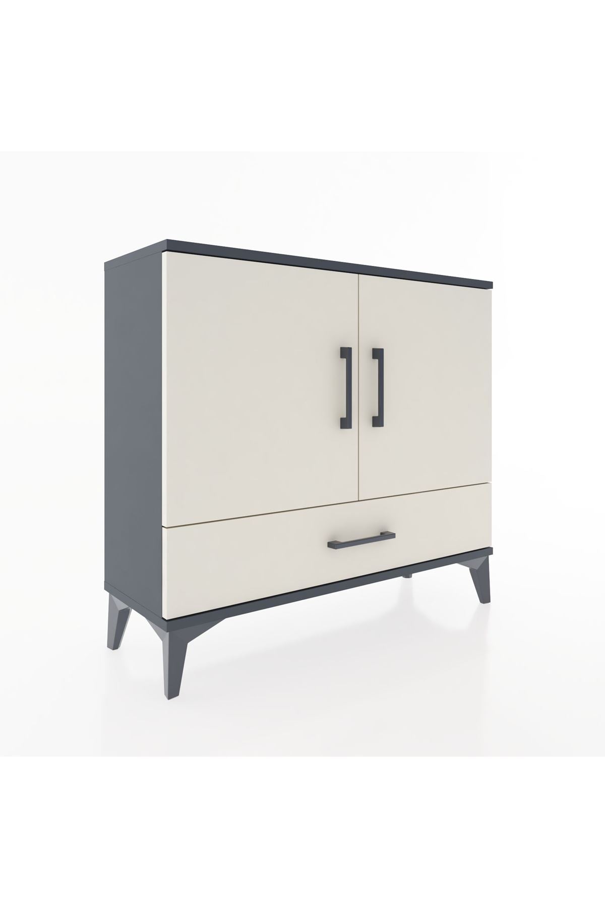 Arges Şifonyer 2 Raflı Tek Çekmeceli 2 Kapaklı 88x30x80 Antrasit-Aytaşı
