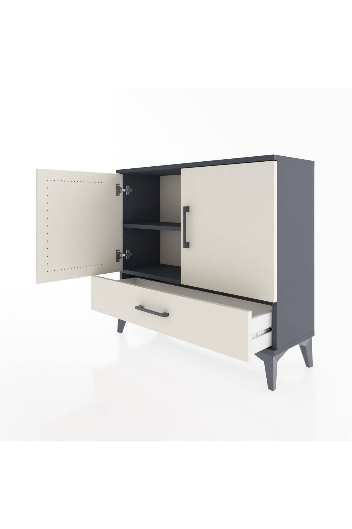 Arges Şifonyer 2 Raflı Tek Çekmeceli 2 Kapaklı 88x30x80 Antrasit-Aytaşı