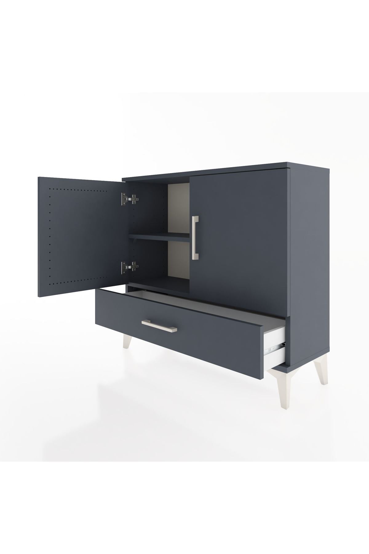 Arges Şifonyer 2 Raflı Tek Çekmeceli 2 Kapaklı 88x30x80 Antrasit-Antrasit