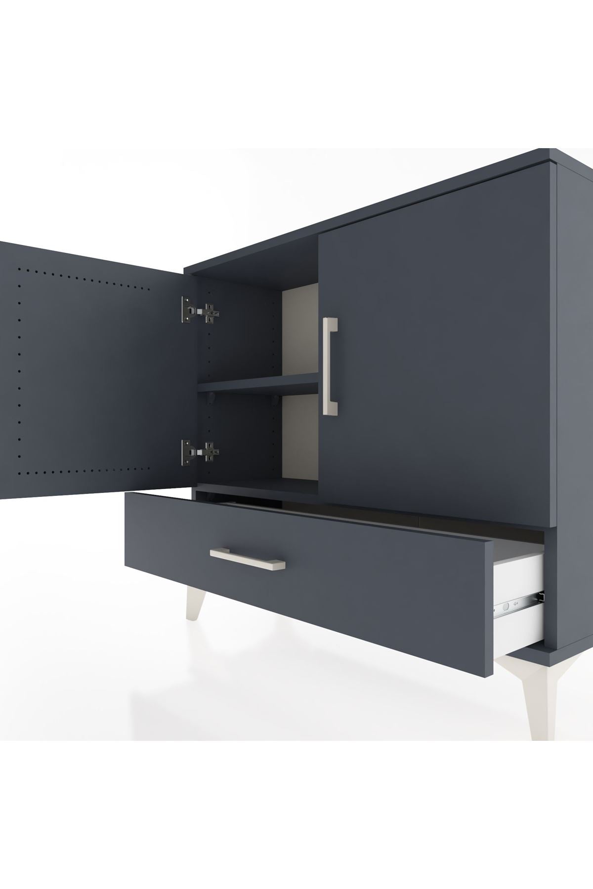 Arges Şifonyer 2 Raflı Tek Çekmeceli 2 Kapaklı 88x30x80 Antrasit-Antrasit