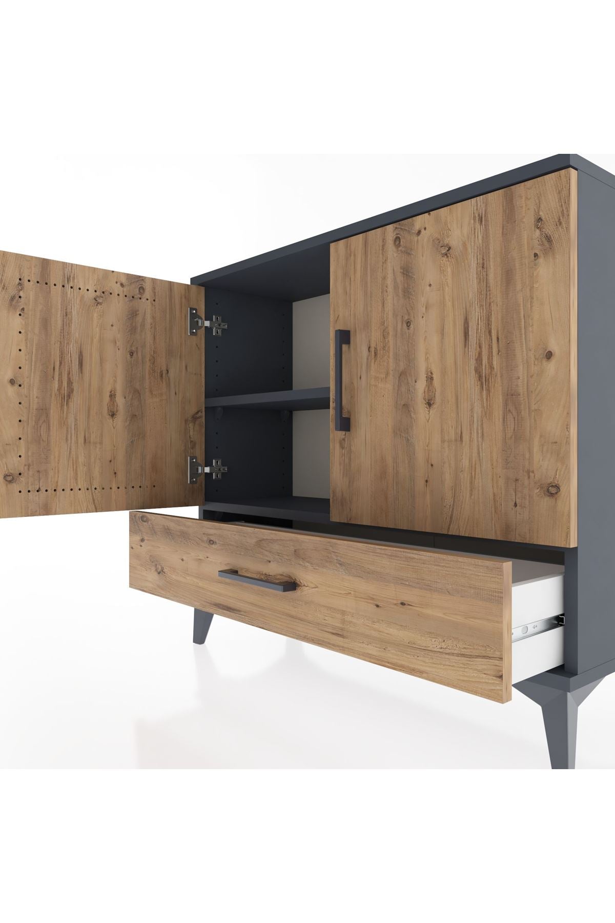 Arges Şifonyer 2 Raflı Tek Çekmeceli 2 Kapaklı 88x30x80 Antrasit-Çam