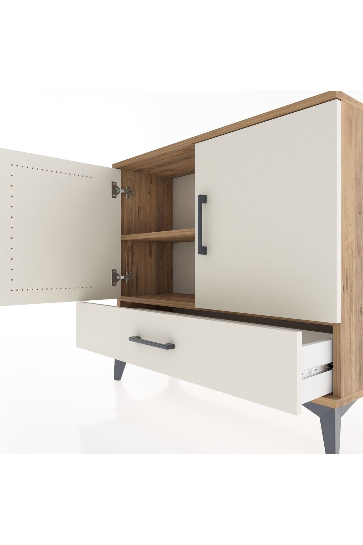 Arges Şifonyer 2 Raflı Tek Çekmeceli 2 Kapaklı 88x30x80 Çam-Aytaşı