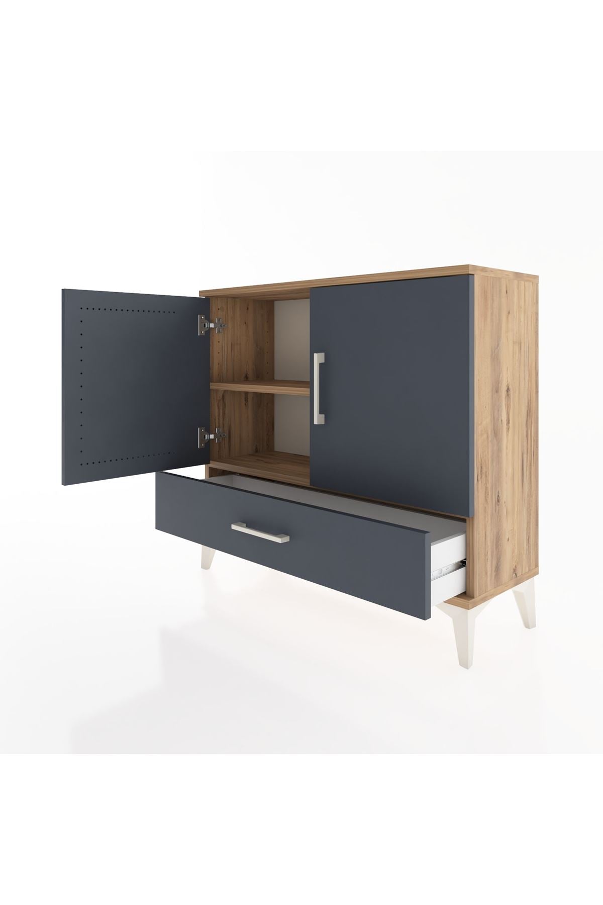 Arges Şifonyer 2 Raflı Tek Çekmeceli 2 Kapaklı 88x30x80 Çam-Antrasit