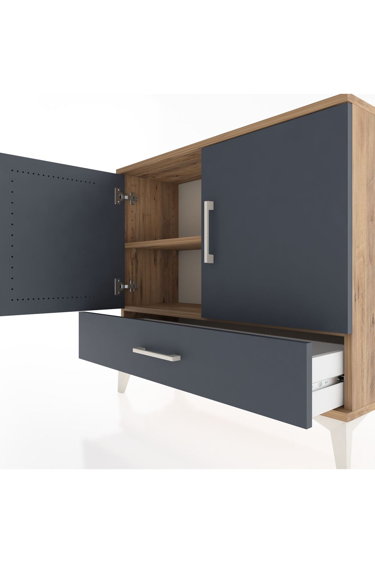 Arges Şifonyer 2 Raflı Tek Çekmeceli 2 Kapaklı 88x30x80 Çam-Antrasit