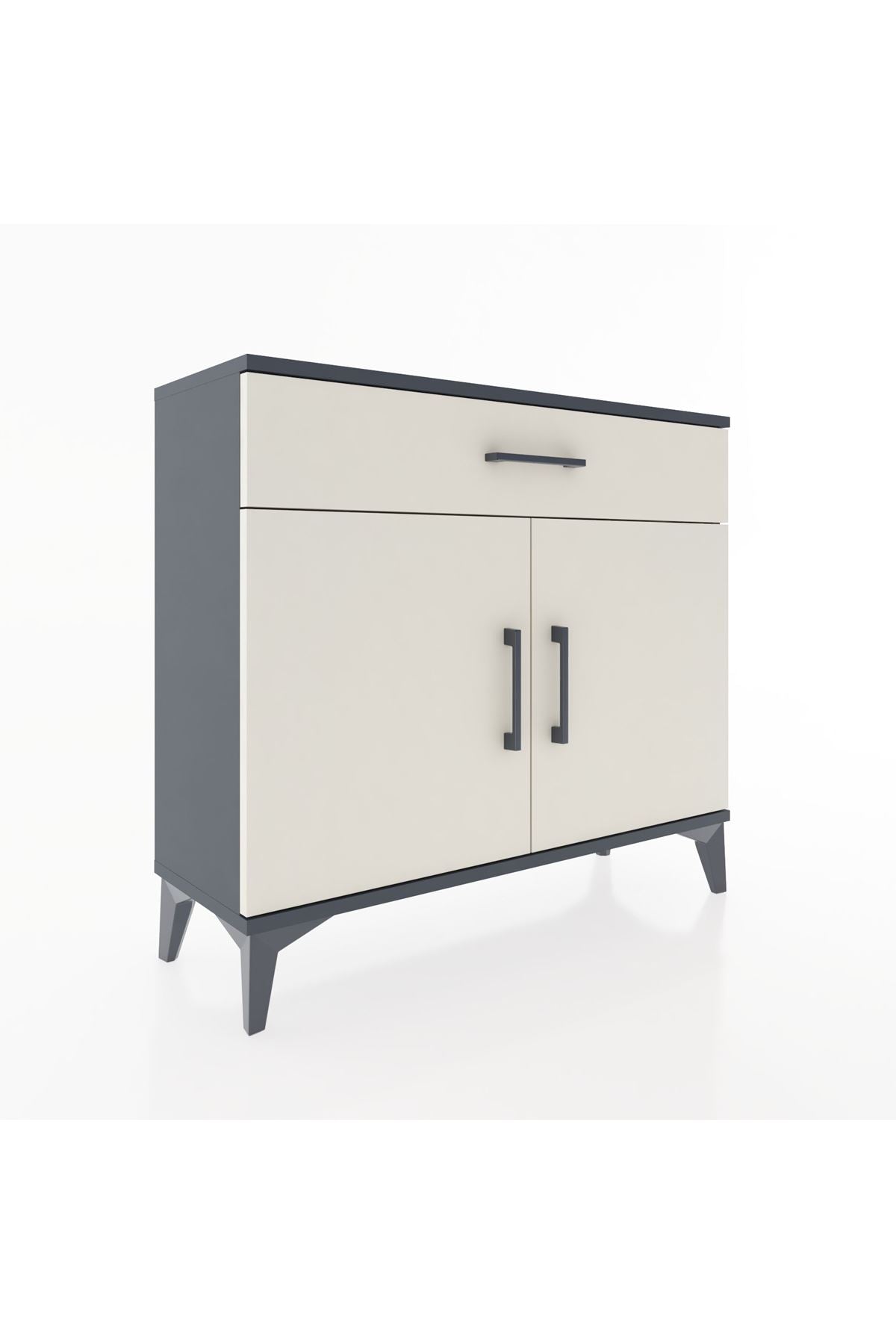 Arges Şifonyer Tek Raflı Tek Çekmeceli 2 Kapaklı 88x30x80 Antrasit-Aytaşı