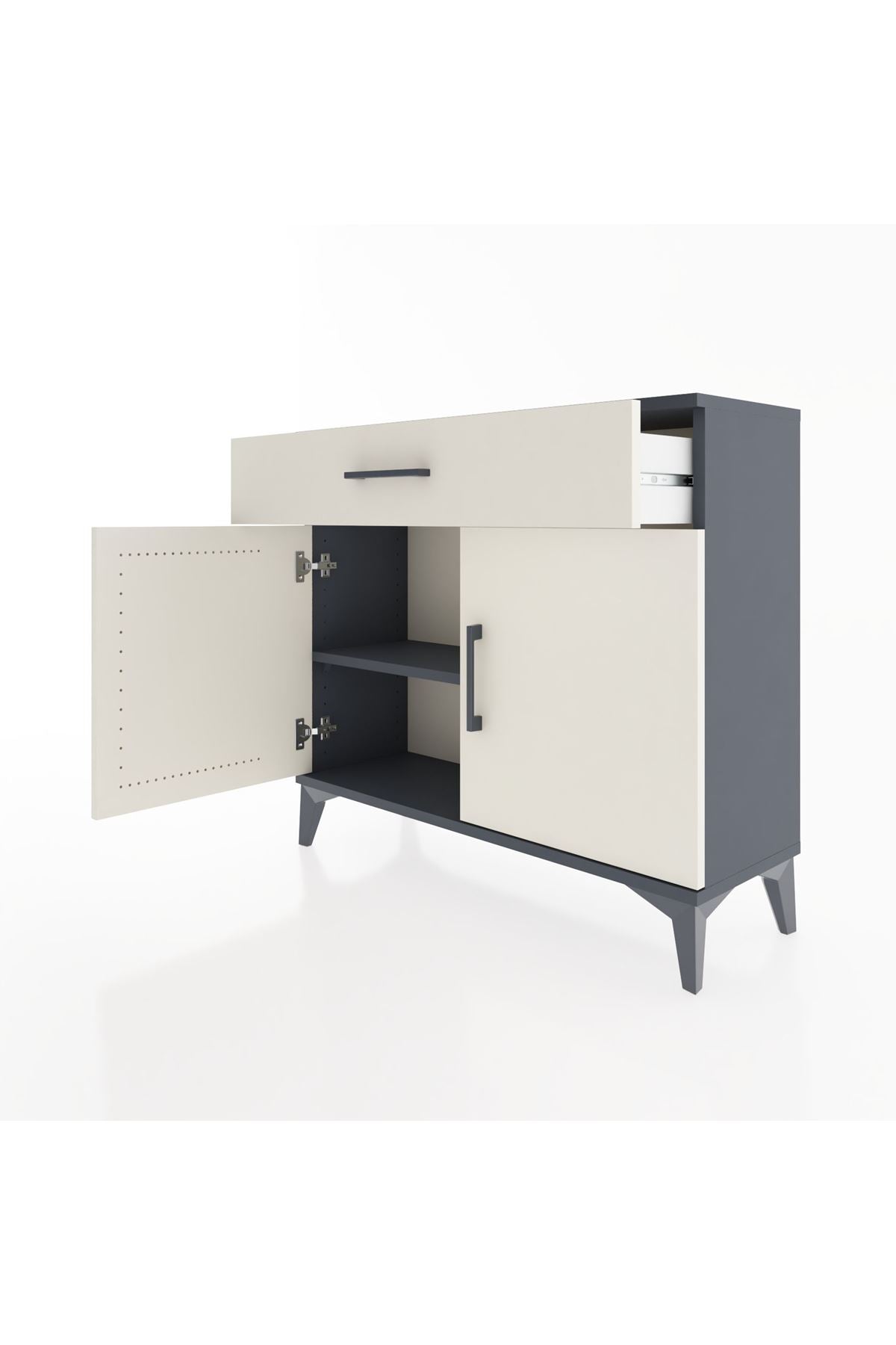 Arges Şifonyer Tek Raflı Tek Çekmeceli 2 Kapaklı 88x30x80 Antrasit-Aytaşı