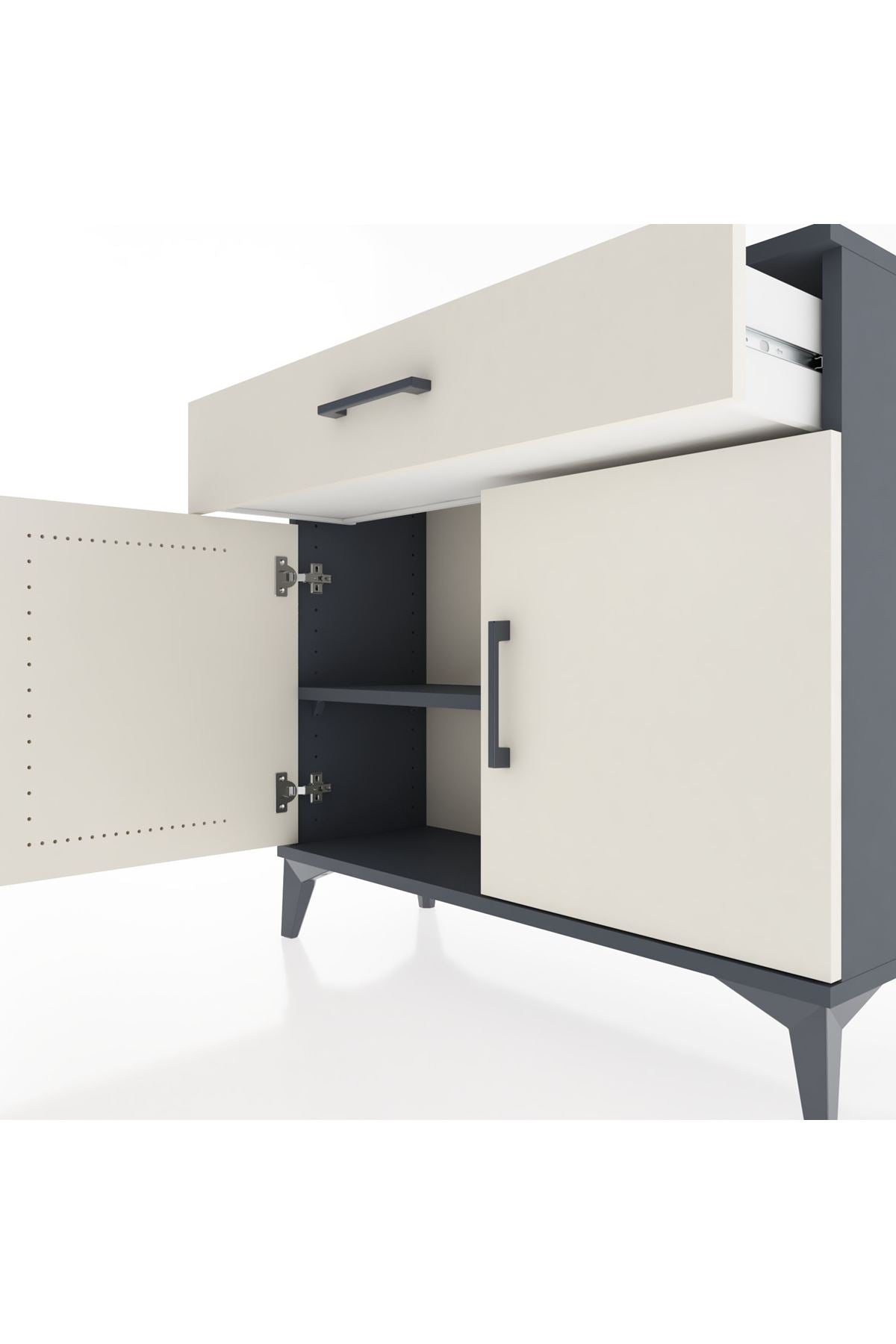 Arges Şifonyer Tek Raflı Tek Çekmeceli 2 Kapaklı 88x30x80 Antrasit-Aytaşı