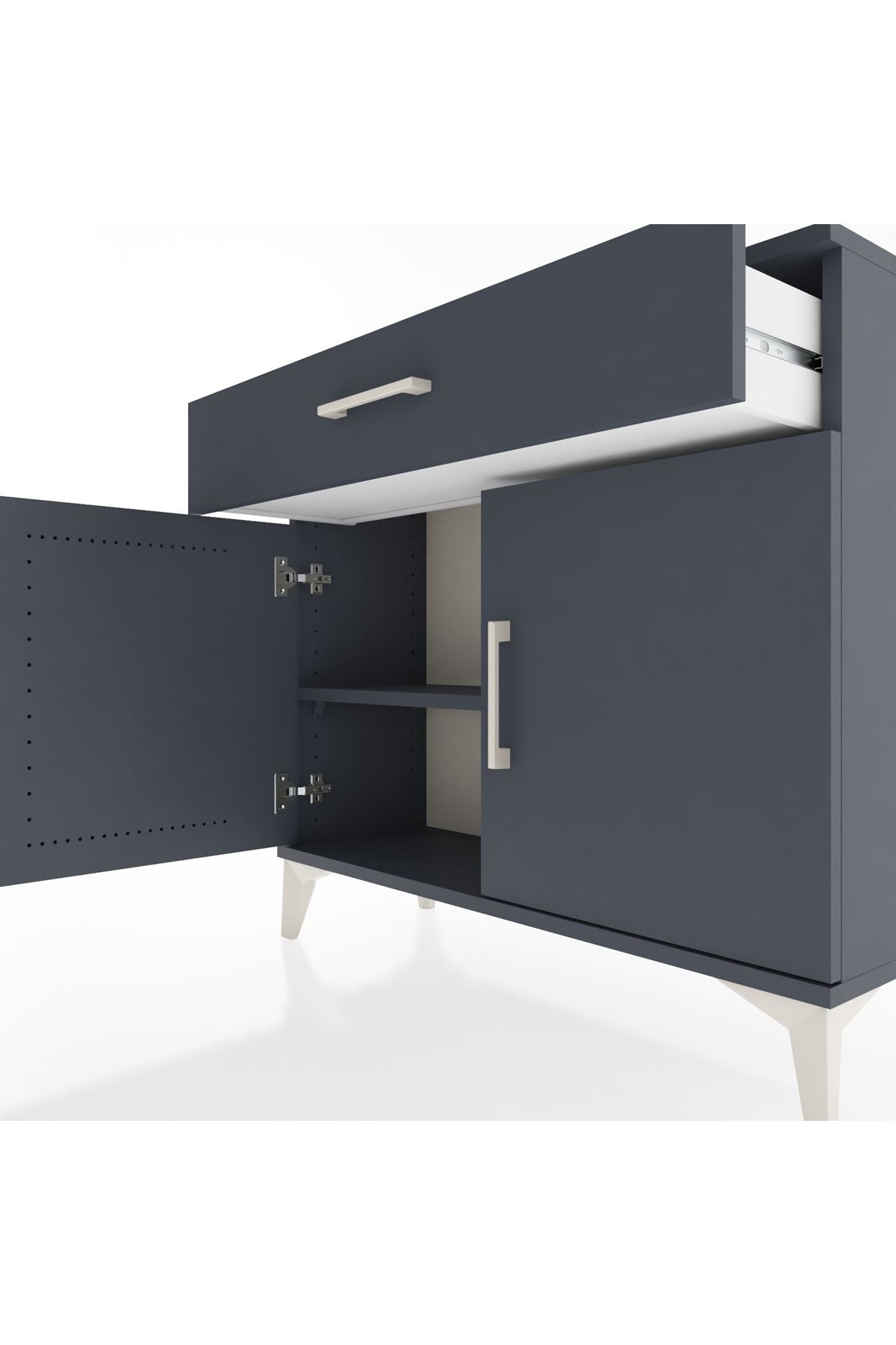 Arges Şifonyer Tek Raflı Tek Çekmeceli 2 Kapaklı 88x30x80 Antrasit-Antrasit